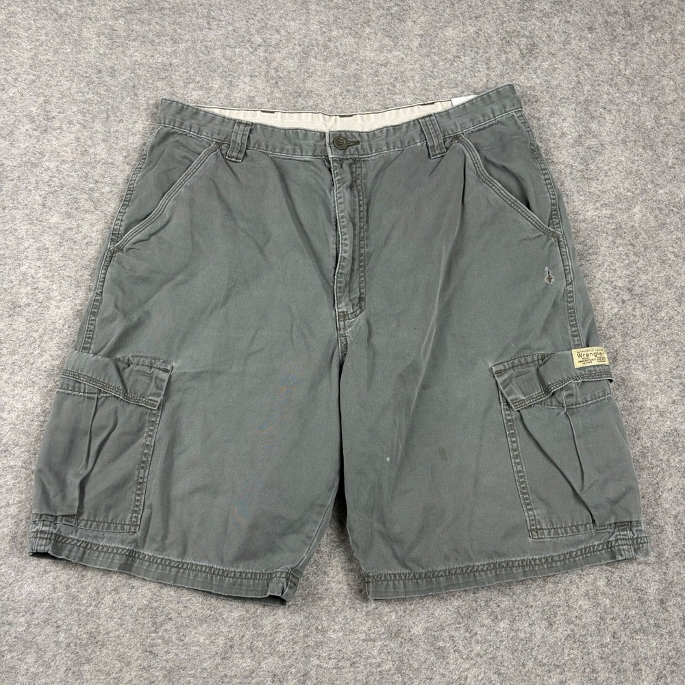 Y2K Wrangler Cargo Shorts Mens 38 Gray Utility Workwear Utility Cotton Gorpcore